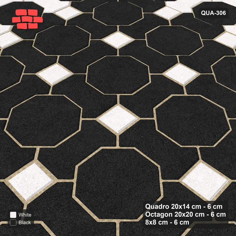 Interlock (Pasco) 20x14 cm · QUA-306 · Quadro-Octagon-8x8 grid, accent Quadro ring (Contrast), no kerb · Side view Interlock (Pasco) 20x14 cm · QUA-306 · Quadro-Octagon-8x8 grid, accent Quadro ring (Contrast), no kerb · Side view