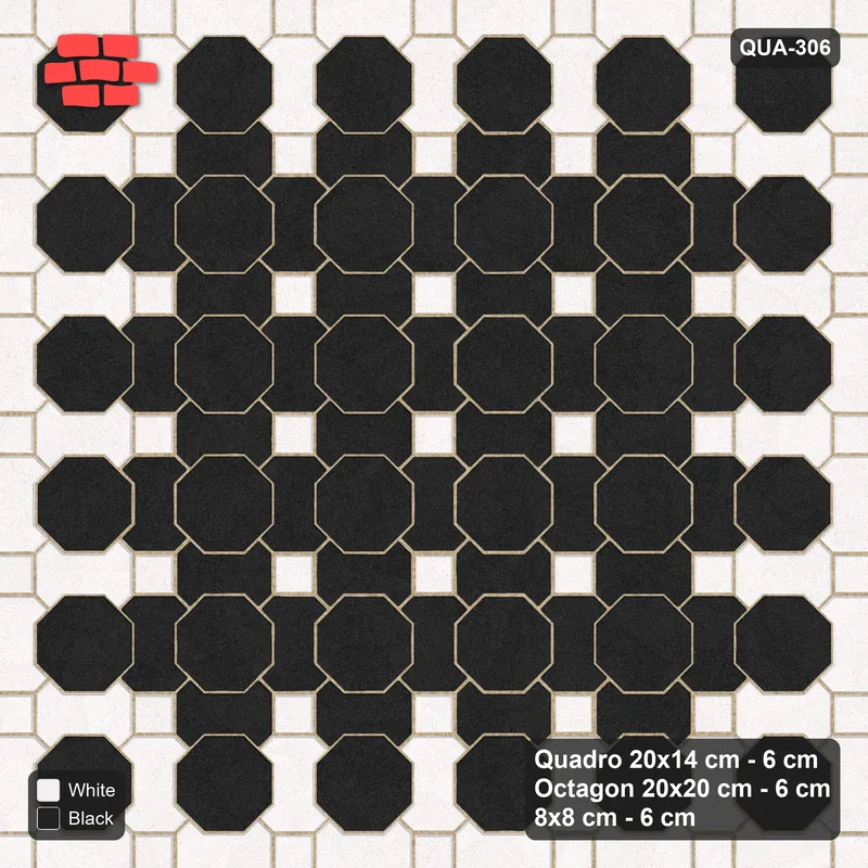 Interlock (Pasco) 20x14 cm · QUA-306 · Quadro-Octagon-8x8 grid, accent Quadro ring (Contrast), no kerb · Top view Interlock (Pasco) 20x14 cm · QUA-306 · Quadro-Octagon-8x8 grid, accent Quadro ring (Contrast), no kerb · Top view