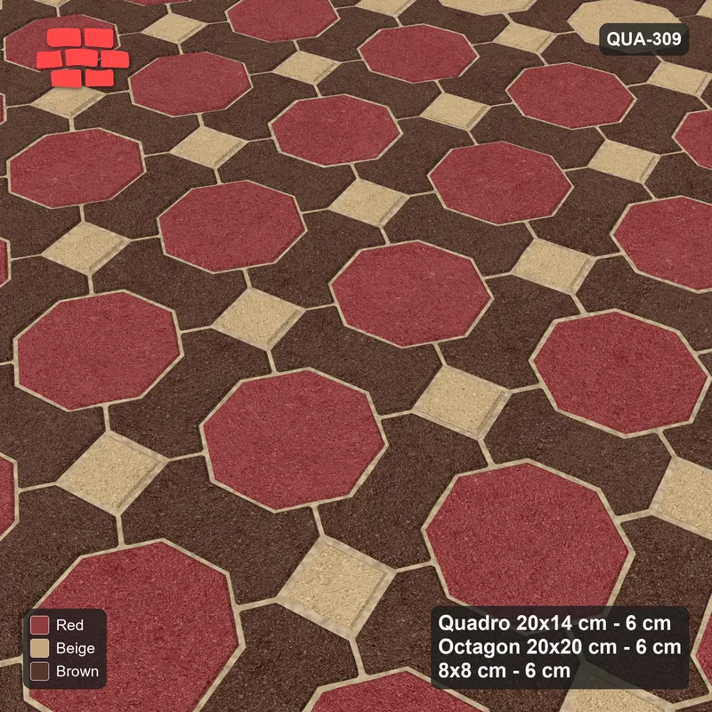 Interlock (Pasco) 20x14 cm · QUA-309 · Quadro-Octagon-8x8 grid, accent octagon ring, 15 deg (Tuscany), no kerb · Side view Interlock (Pasco) 20x14 cm · QUA-309 · Quadro-Octagon-8x8 grid, accent octagon ring, 15 deg (Tuscany), no kerb · Side view