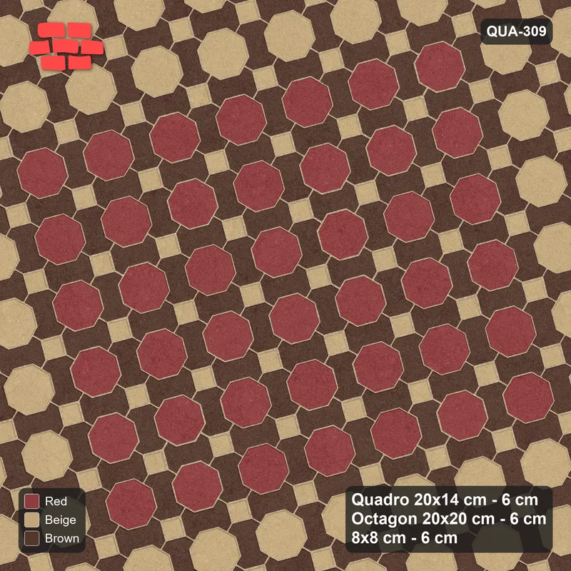 Interlock (Pasco) 20x14 cm · QUA-309 · Quadro-Octagon-8x8 grid, accent octagon ring, 15 deg (Tuscany), no kerb · Top view Interlock (Pasco) 20x14 cm · QUA-309 · Quadro-Octagon-8x8 grid, accent octagon ring, 15 deg (Tuscany), no kerb · Top view