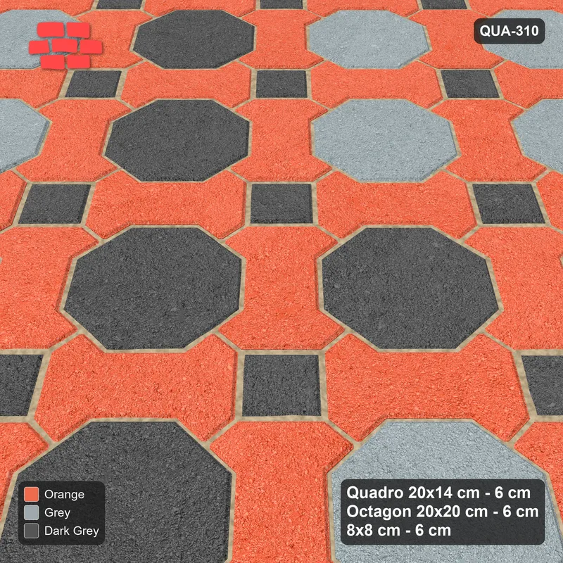 Interlock (Pasco) 20x14 cm · QUA-310 · Quadro-Octagon-8x8 grid, octagon cross, 45 deg (Sunset Slate), Kerb 25H kerb · Side view Interlock (Pasco) 20x14 cm · QUA-310 · Quadro-Octagon-8x8 grid, octagon cross, 45 deg (Sunset Slate), Kerb 25H kerb · Side view