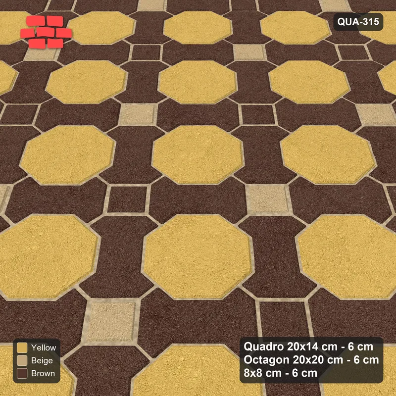 Interlock (Pasco) 20x14 cm · QUA-315 · Quadro-Octagon-8x8 grid, chequered cubes, 45 deg (Harvest Gold), no kerb · Side view Interlock (Pasco) 20x14 cm · QUA-315 · Quadro-Octagon-8x8 grid, chequered cubes, 45 deg (Harvest Gold), no kerb · Side view