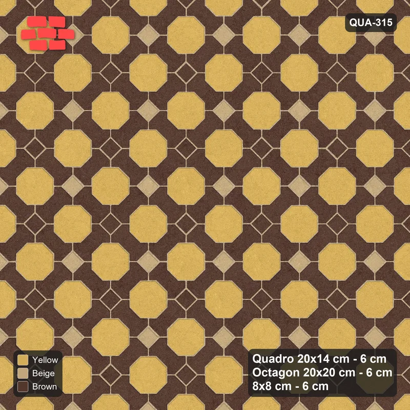Interlock (Pasco) 20x14 cm · QUA-315 · Quadro-Octagon-8x8 grid, chequered cubes, 45 deg (Harvest Gold), no kerb · Top view Interlock (Pasco) 20x14 cm · QUA-315 · Quadro-Octagon-8x8 grid, chequered cubes, 45 deg (Harvest Gold), no kerb · Top view