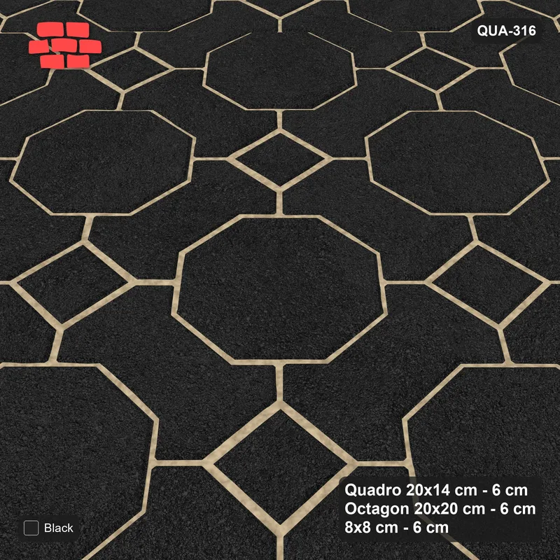 Interlock (Pasco) 20x14 cm · QUA-316 · Quadro-Octagon-8x8 grid, uniform roles (Graphite), Kerb 42F kerb · Side view Interlock (Pasco) 20x14 cm · QUA-316 · Quadro-Octagon-8x8 grid, uniform roles (Graphite), Kerb 42F kerb · Side view
