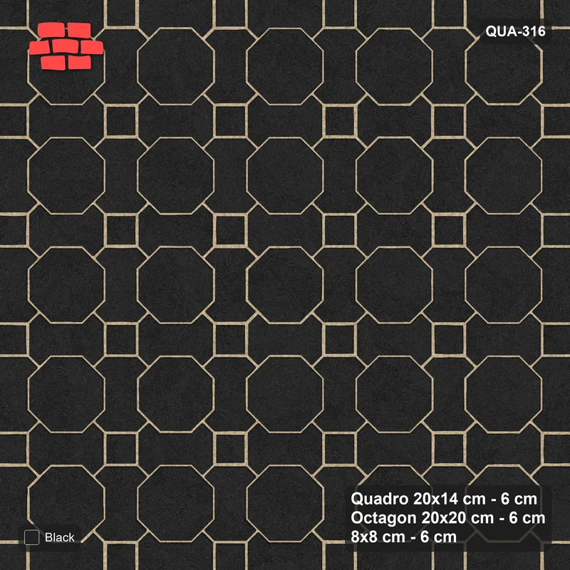Interlock (Pasco) 20x14 cm · QUA-316 · Quadro-Octagon-8x8 grid, uniform roles (Graphite), Kerb 42F kerb · Top view Interlock (Pasco) 20x14 cm · QUA-316 · Quadro-Octagon-8x8 grid, uniform roles (Graphite), Kerb 42F kerb · Top view