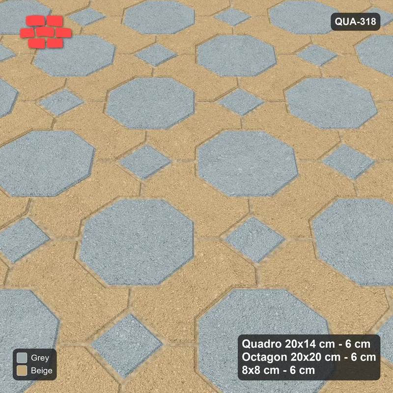 Interlock (Pasco) 20x14 cm · QUA-318 · Quadro-Octagon-8x8 grid, uniform roles (Warm Grey), no kerb · Side view Interlock (Pasco) 20x14 cm · QUA-318 · Quadro-Octagon-8x8 grid, uniform roles (Warm Grey), no kerb · Side view