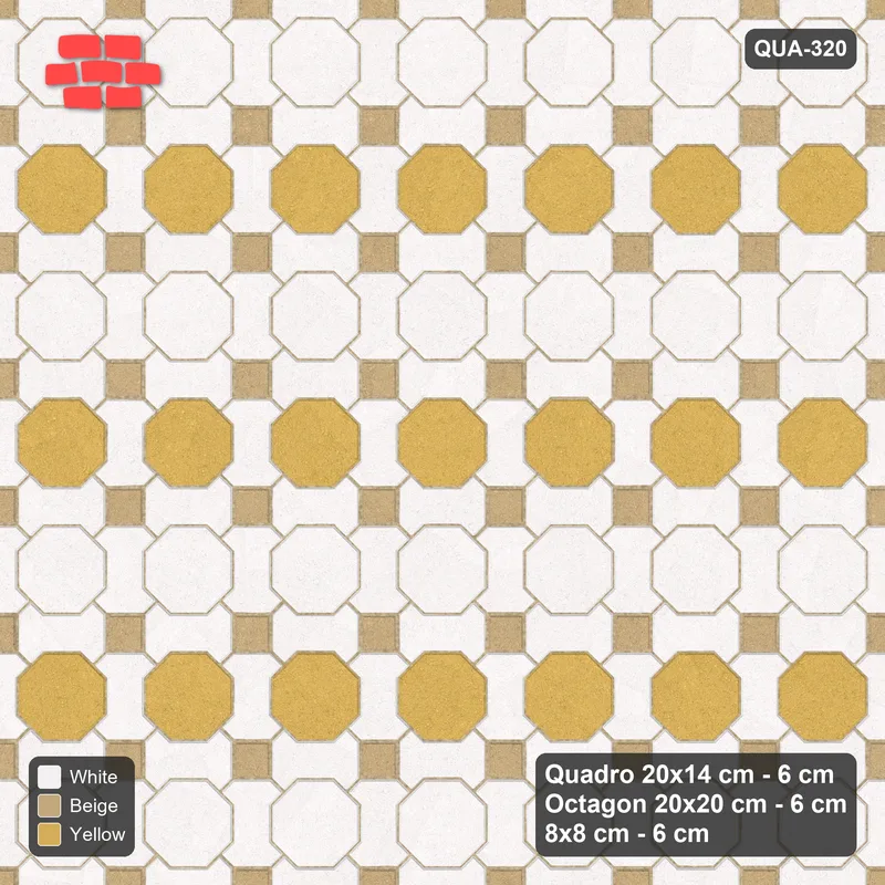 Interlock (Pasco) 20x14 cm · QUA-320 · Quadro-Octagon-8x8 grid, striped octagon rows (Golden Sand), Kerb 42F kerb · Top view Interlock (Pasco) 20x14 cm · QUA-320 · Quadro-Octagon-8x8 grid, striped octagon rows (Golden Sand), Kerb 42F kerb · Top view