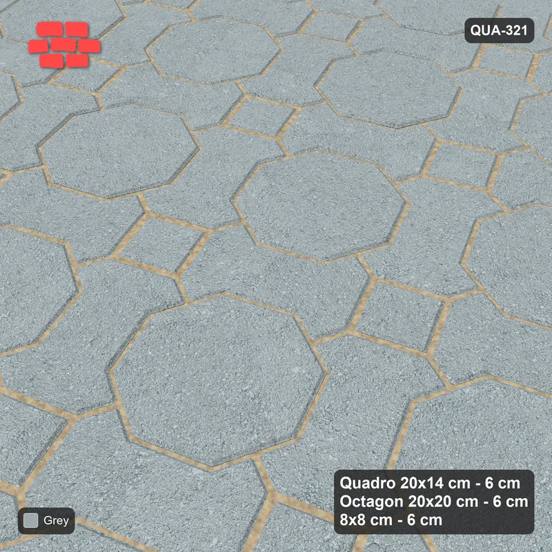 Interlock (Pasco) 20x14 cm · QUA-321 · Quadro-Octagon-8x8 grid, uniform roles, 22 deg (Classic Grey), no kerb · Side view Interlock (Pasco) 20x14 cm · QUA-321 · Quadro-Octagon-8x8 grid, uniform roles, 22 deg (Classic Grey), no kerb · Side view
