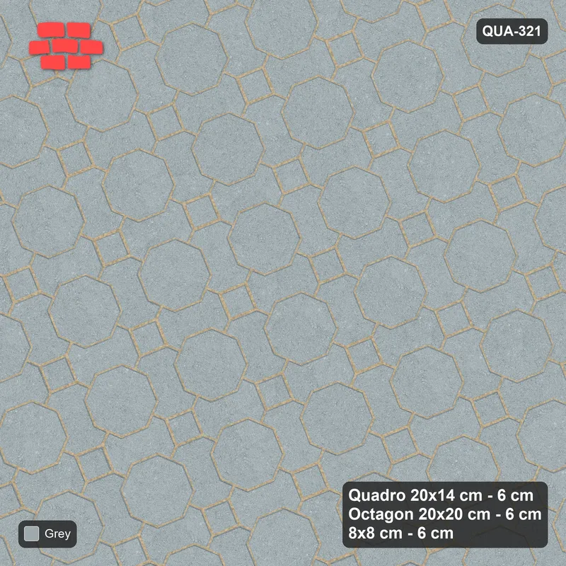 Interlock (Pasco) 20x14 cm · QUA-321 · Quadro-Octagon-8x8 grid, uniform roles, 22 deg (Classic Grey), no kerb · Top view Interlock (Pasco) 20x14 cm · QUA-321 · Quadro-Octagon-8x8 grid, uniform roles, 22 deg (Classic Grey), no kerb · Top view