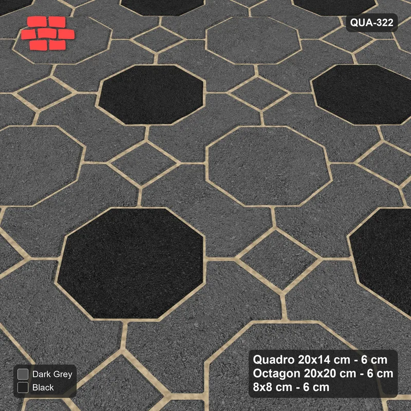 Interlock (Pasco) 20x14 cm · QUA-322 · Quadro-Octagon-8x8 grid, chequered octagons (Night Sky), Kerb 42F kerb · Side view Interlock (Pasco) 20x14 cm · QUA-322 · Quadro-Octagon-8x8 grid, chequered octagons (Night Sky), Kerb 42F kerb · Side view