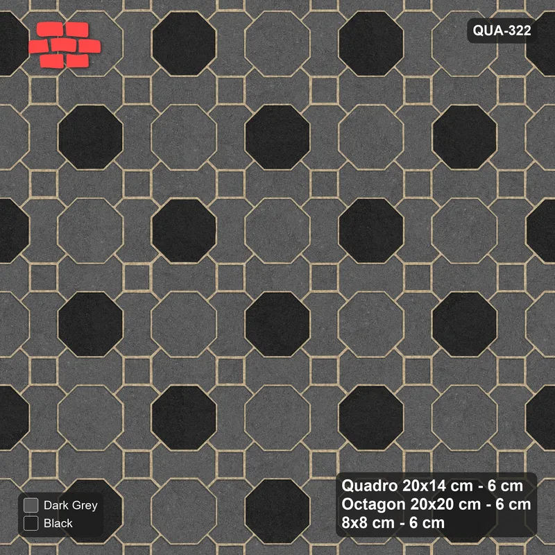Interlock (Pasco) 20x14 cm · QUA-322 · Quadro-Octagon-8x8 grid, chequered octagons (Night Sky), Kerb 42F kerb · Top view Interlock (Pasco) 20x14 cm · QUA-322 · Quadro-Octagon-8x8 grid, chequered octagons (Night Sky), Kerb 42F kerb · Top view
