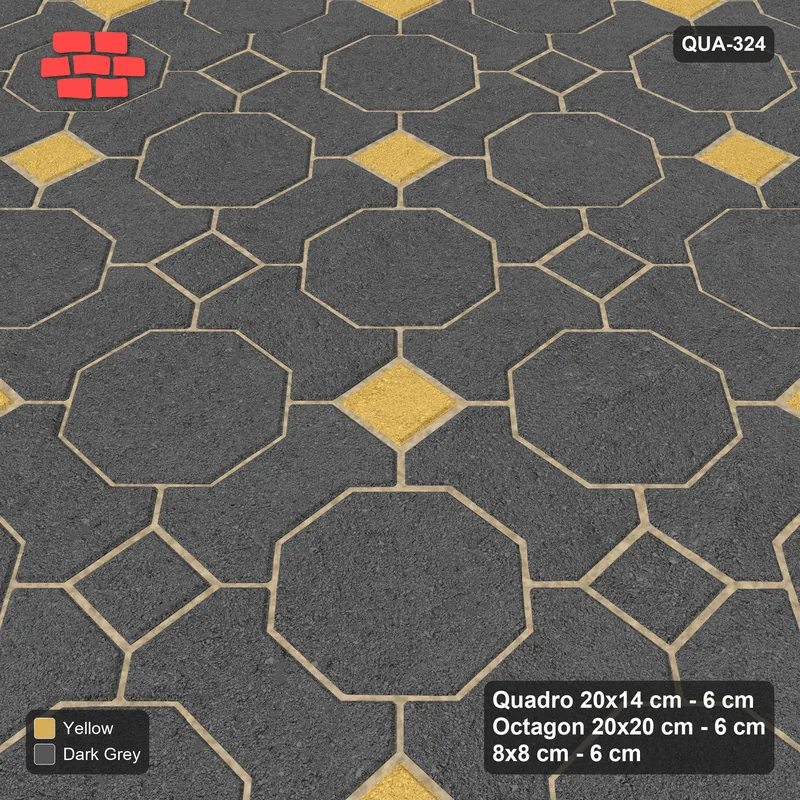 Interlock (Pasco) 20x14 cm · QUA-324 · Quadro-Octagon-8x8 grid, chequered cubes (Mustard Slate), no kerb · Side view Interlock (Pasco) 20x14 cm · QUA-324 · Quadro-Octagon-8x8 grid, chequered cubes (Mustard Slate), no kerb · Side view