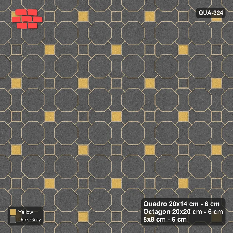 Interlock (Pasco) 20x14 cm · QUA-324 · Quadro-Octagon-8x8 grid, chequered cubes (Mustard Slate), no kerb · Top view Interlock (Pasco) 20x14 cm · QUA-324 · Quadro-Octagon-8x8 grid, chequered cubes (Mustard Slate), no kerb · Top view