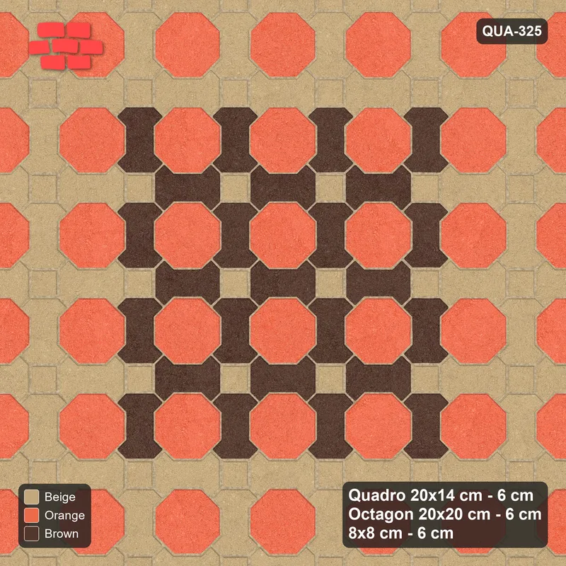 Interlock (Pasco) 20x14 cm · QUA-325 · Quadro-Octagon-8x8 grid, accent Quadro ring (Autumn), Kerb 42H kerb · Top view Interlock (Pasco) 20x14 cm · QUA-325 · Quadro-Octagon-8x8 grid, accent Quadro ring (Autumn), Kerb 42H kerb · Top view