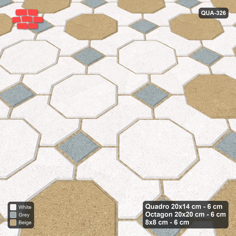 Interlock (Pasco) 20x14 cm · QUA-326 · Quadro-Octagon-8x8 grid, diamond octagon feature (Coastal), Kerb 40B kerb · Side view Interlock (Pasco) 20x14 cm · QUA-326 · Quadro-Octagon-8x8 grid, diamond octagon feature (Coastal), Kerb 40B kerb · Side view