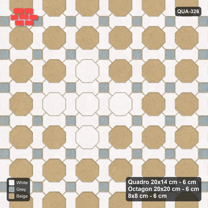 Interlock (Pasco) 20x14 cm · QUA-326 · Quadro-Octagon-8x8 grid, diamond octagon feature (Coastal), Kerb 40B kerb · Top view Interlock (Pasco) 20x14 cm · QUA-326 · Quadro-Octagon-8x8 grid, diamond octagon feature (Coastal), Kerb 40B kerb · Top view