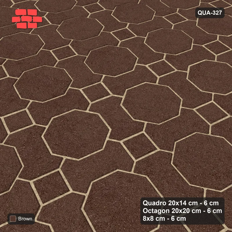 Interlock (Pasco) 20x14 cm · QUA-327 · Quadro-Octagon-8x8 grid, uniform roles, 75 deg (Earth Brown), no kerb · Side view Interlock (Pasco) 20x14 cm · QUA-327 · Quadro-Octagon-8x8 grid, uniform roles, 75 deg (Earth Brown), no kerb · Side view