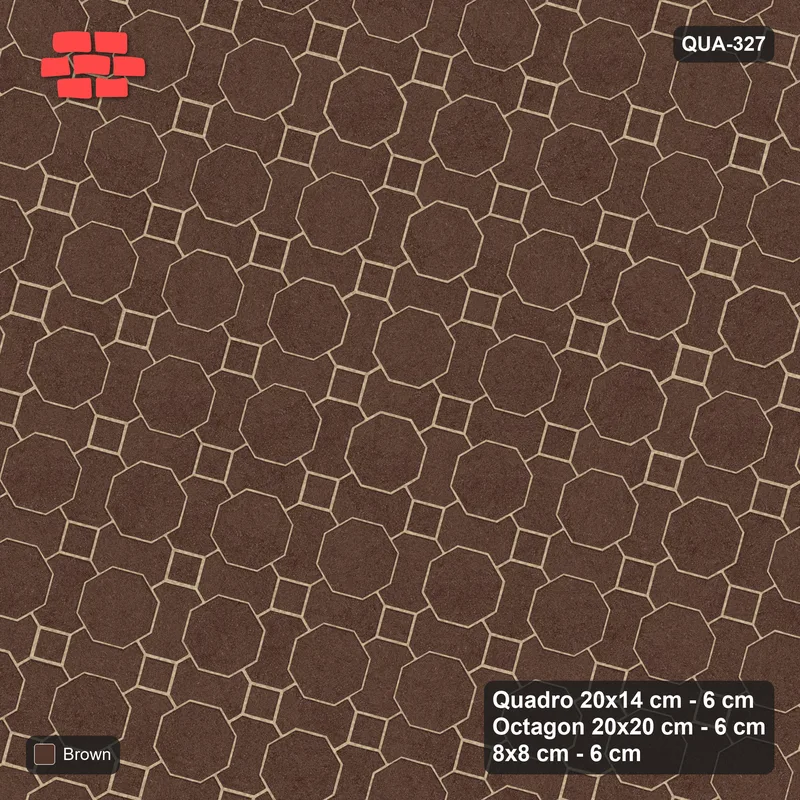 Interlock (Pasco) 20x14 cm · QUA-327 · Quadro-Octagon-8x8 grid, uniform roles, 75 deg (Earth Brown), no kerb · Top view Interlock (Pasco) 20x14 cm · QUA-327 · Quadro-Octagon-8x8 grid, uniform roles, 75 deg (Earth Brown), no kerb · Top view