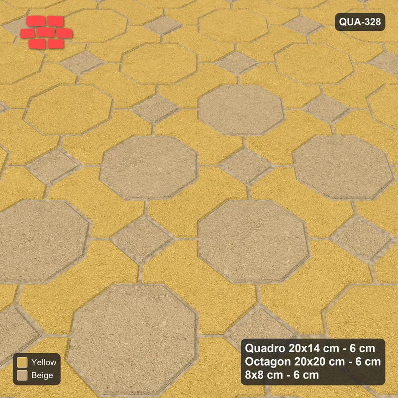 Interlock (Pasco) 20x14 cm · QUA-328 · Quadro-Octagon-8x8 grid, octagon medallion (Desert Sun), Kerb 25B kerb · Side view Interlock (Pasco) 20x14 cm · QUA-328 · Quadro-Octagon-8x8 grid, octagon medallion (Desert Sun), Kerb 25B kerb · Side view
