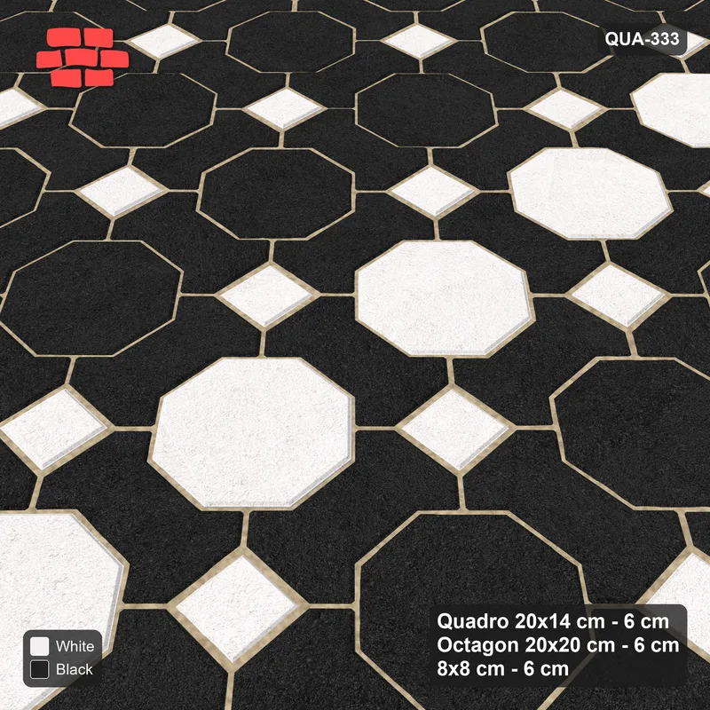 Interlock (Pasco) 20x14 cm · QUA-333 · Quadro-Octagon-8x8 grid, vertical octagon band (Contrast), no kerb · Side view Interlock (Pasco) 20x14 cm · QUA-333 · Quadro-Octagon-8x8 grid, vertical octagon band (Contrast), no kerb · Side view
