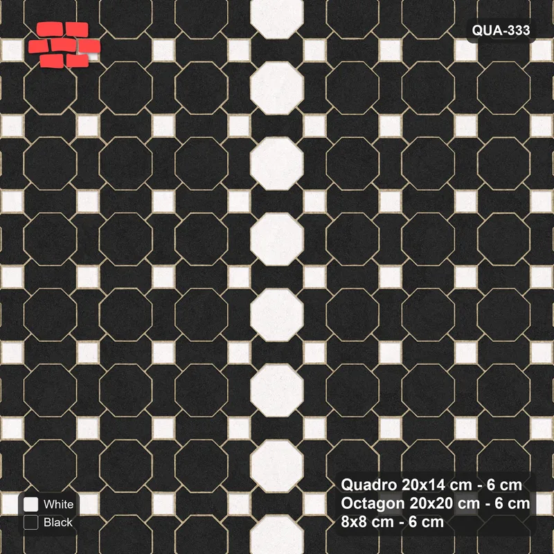 Interlock (Pasco) 20x14 cm · QUA-333 · Quadro-Octagon-8x8 grid, vertical octagon band (Contrast), no kerb · Top view Interlock (Pasco) 20x14 cm · QUA-333 · Quadro-Octagon-8x8 grid, vertical octagon band (Contrast), no kerb · Top view