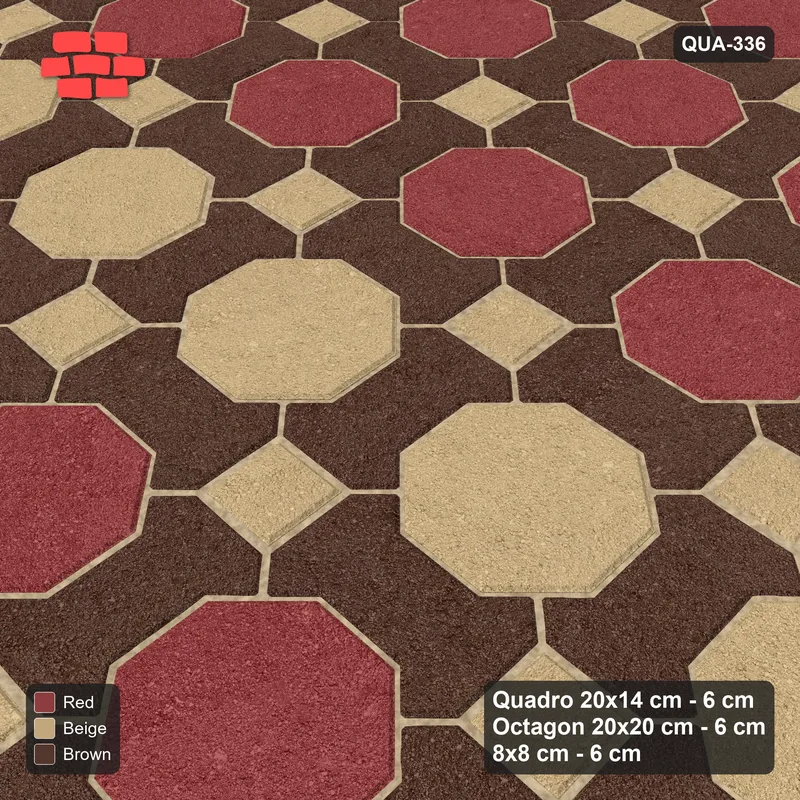 Interlock (Pasco) 20x14 cm · QUA-336 · Quadro-Octagon-8x8 grid, feature octagon band (Tuscany), no kerb · Side view Interlock (Pasco) 20x14 cm · QUA-336 · Quadro-Octagon-8x8 grid, feature octagon band (Tuscany), no kerb · Side view