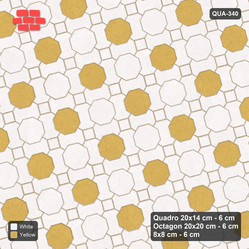Interlock (Pasco) 20x14 cm · QUA-340 · Quadro-Octagon-8x8 grid, chequered octagons, 15 deg (Ivory & Ochre), Kerb 25F kerb · Top view Interlock (Pasco) 20x14 cm · QUA-340 · Quadro-Octagon-8x8 grid, chequered octagons, 15 deg (Ivory & Ochre), Kerb 25F kerb · Top view