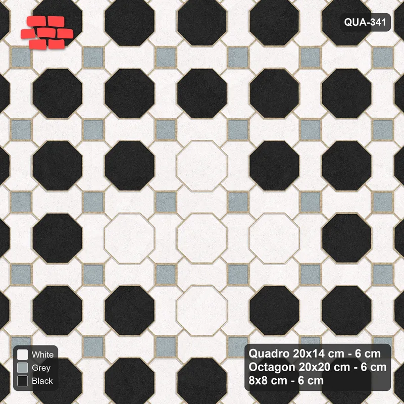 Interlock (Pasco) 20x14 cm · QUA-341 · Quadro-Octagon-8x8 grid, diamond octagon feature (Tuxedo), Kerb 38B kerb · Top view Interlock (Pasco) 20x14 cm · QUA-341 · Quadro-Octagon-8x8 grid, diamond octagon feature (Tuxedo), Kerb 38B kerb · Top view