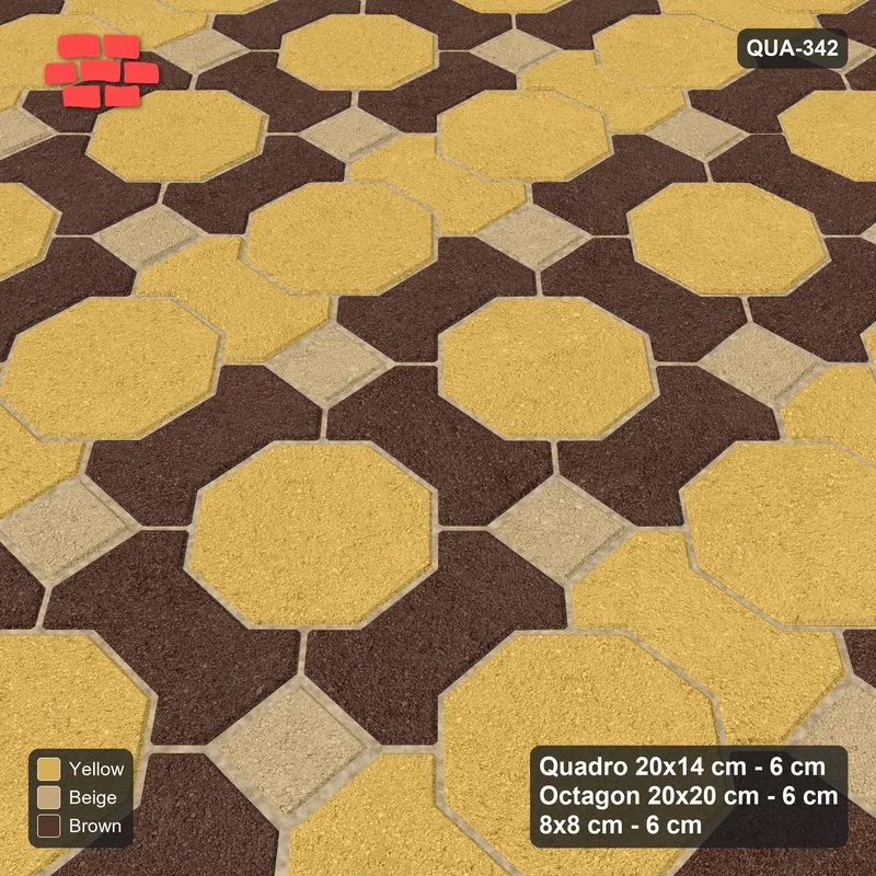 Interlock (Pasco) 20x14 cm · QUA-342 · Quadro-Octagon-8x8 grid, alternating Quadro files (Harvest Gold), no kerb · Side view Interlock (Pasco) 20x14 cm · QUA-342 · Quadro-Octagon-8x8 grid, alternating Quadro files (Harvest Gold), no kerb · Side view