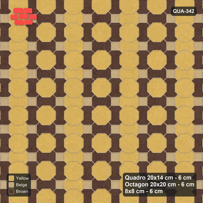 Interlock (Pasco) 20x14 cm · QUA-342 · Quadro-Octagon-8x8 grid, alternating Quadro files (Harvest Gold), no kerb · Top view Interlock (Pasco) 20x14 cm · QUA-342 · Quadro-Octagon-8x8 grid, alternating Quadro files (Harvest Gold), no kerb · Top view