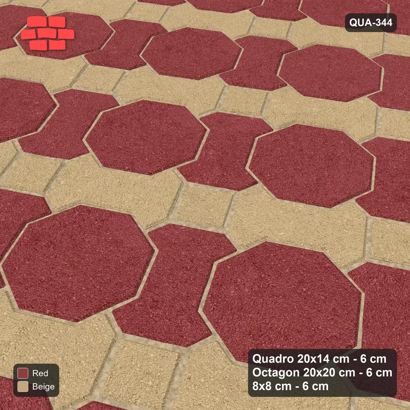 Interlock (Pasco) 20x14 cm · QUA-344 · Quadro-Octagon-8x8 grid, two-tone Quadro files, 30 deg (Terracotta), no kerb · Side view Interlock (Pasco) 20x14 cm · QUA-344 · Quadro-Octagon-8x8 grid, two-tone Quadro files, 30 deg (Terracotta), no kerb · Side view