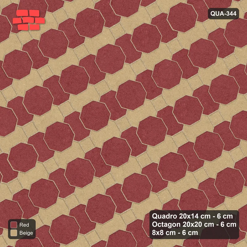 Interlock (Pasco) 20x14 cm · QUA-344 · Quadro-Octagon-8x8 grid, two-tone Quadro files, 30 deg (Terracotta), no kerb · Top view Interlock (Pasco) 20x14 cm · QUA-344 · Quadro-Octagon-8x8 grid, two-tone Quadro files, 30 deg (Terracotta), no kerb · Top view