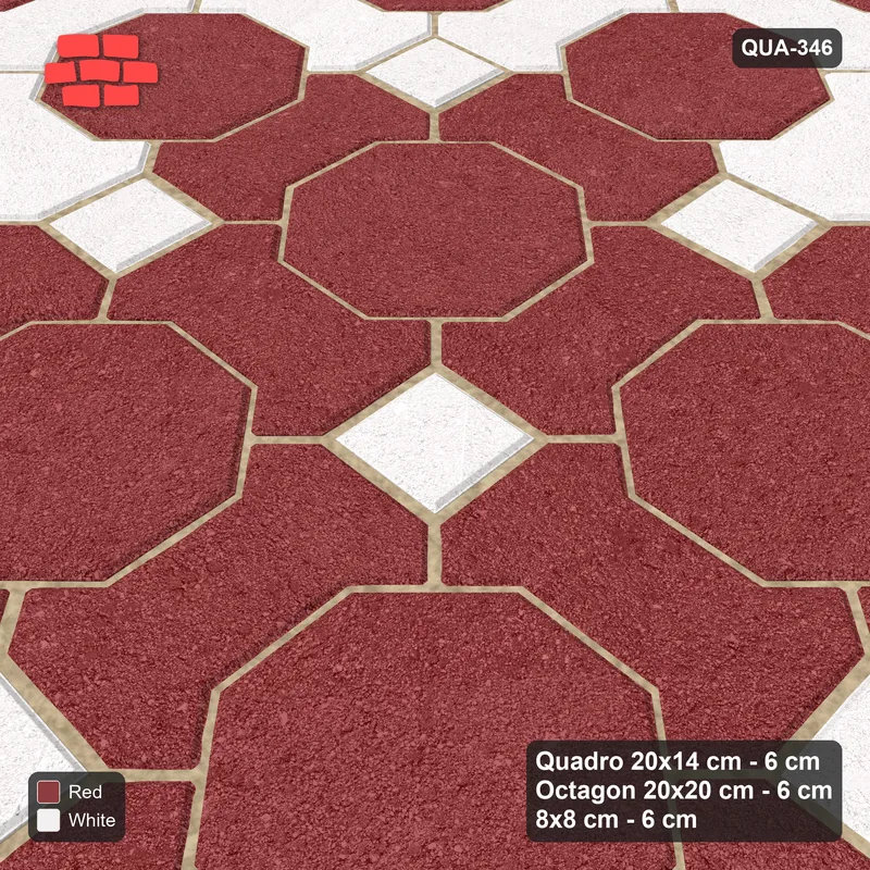 Interlock (Pasco) 20x14 cm · QUA-346 · Quadro-Octagon-8x8 grid, accent Quadro ring (Burgundy & Ivory), Kerb 42H kerb · Side view Interlock (Pasco) 20x14 cm · QUA-346 · Quadro-Octagon-8x8 grid, accent Quadro ring (Burgundy & Ivory), Kerb 42H kerb · Side view