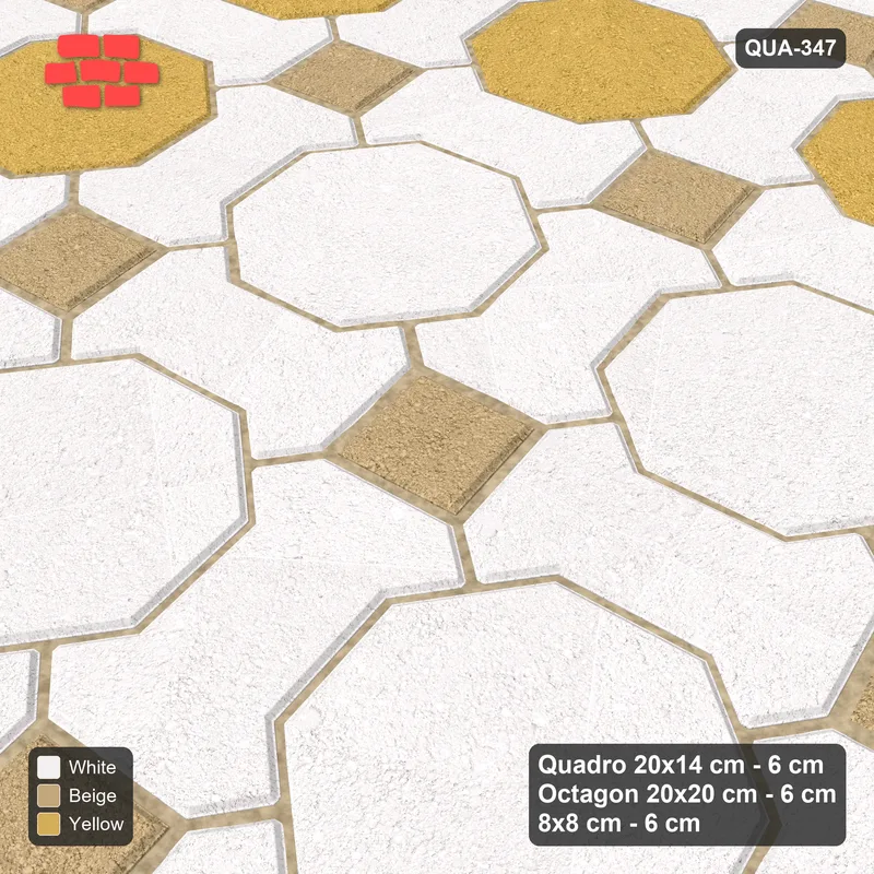Interlock (Pasco) 20x14 cm · QUA-347 · Quadro-Octagon-8x8 grid, octagon medallion, 10 deg (Golden Sand), Kerb 30H/20 kerb · Side view Interlock (Pasco) 20x14 cm · QUA-347 · Quadro-Octagon-8x8 grid, octagon medallion, 10 deg (Golden Sand), Kerb 30H/20 kerb · Side view