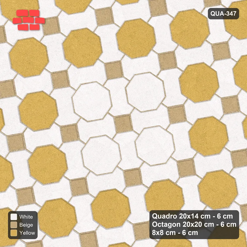 Interlock (Pasco) 20x14 cm · QUA-347 · Quadro-Octagon-8x8 grid, octagon medallion, 10 deg (Golden Sand), Kerb 30H/20 kerb · Top view Interlock (Pasco) 20x14 cm · QUA-347 · Quadro-Octagon-8x8 grid, octagon medallion, 10 deg (Golden Sand), Kerb 30H/20 kerb · Top view