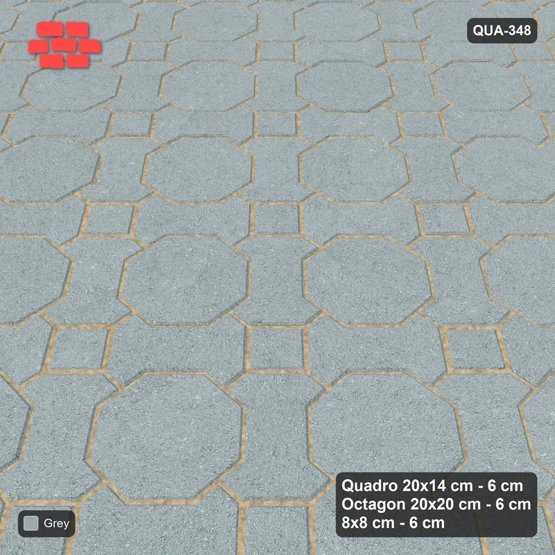 Interlock (Pasco) 20x14 cm · QUA-348 · Quadro-Octagon-8x8 grid, uniform roles, 45 deg (Classic Grey), no kerb · Side view Interlock (Pasco) 20x14 cm · QUA-348 · Quadro-Octagon-8x8 grid, uniform roles, 45 deg (Classic Grey), no kerb · Side view