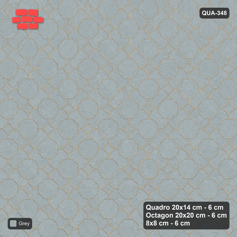 Interlock (Pasco) 20x14 cm · QUA-348 · Quadro-Octagon-8x8 grid, uniform roles, 45 deg (Classic Grey), no kerb · Top view Interlock (Pasco) 20x14 cm · QUA-348 · Quadro-Octagon-8x8 grid, uniform roles, 45 deg (Classic Grey), no kerb · Top view