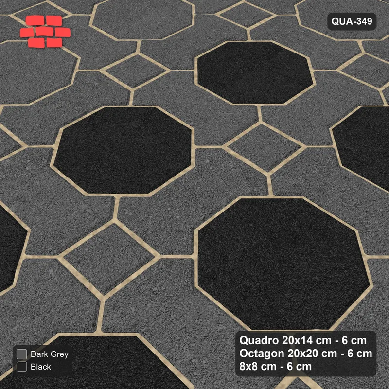 Interlock (Pasco) 20x14 cm · QUA-349 · Quadro-Octagon-8x8 grid, accent octagon ring (Night Sky), Kerb 54H kerb · Side view Interlock (Pasco) 20x14 cm · QUA-349 · Quadro-Octagon-8x8 grid, accent octagon ring (Night Sky), Kerb 54H kerb · Side view