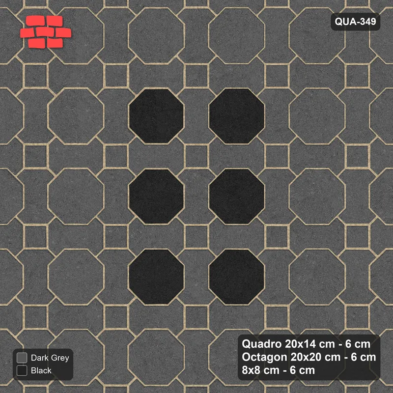 Interlock (Pasco) 20x14 cm · QUA-349 · Quadro-Octagon-8x8 grid, accent octagon ring (Night Sky), Kerb 54H kerb · Top view Interlock (Pasco) 20x14 cm · QUA-349 · Quadro-Octagon-8x8 grid, accent octagon ring (Night Sky), Kerb 54H kerb · Top view