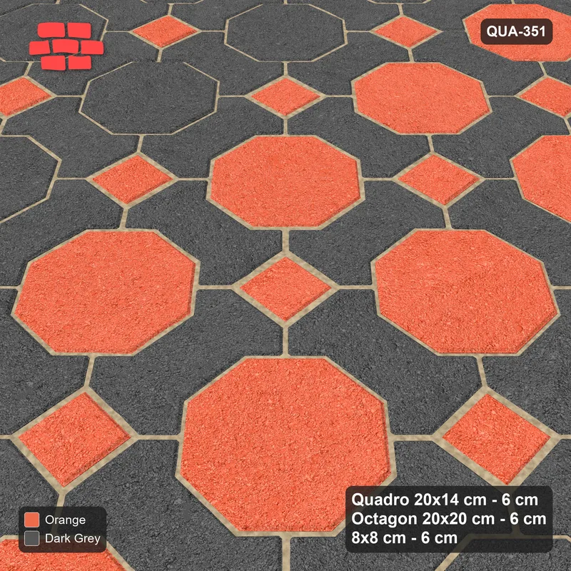 Interlock (Pasco) 20x14 cm · QUA-351 · Quadro-Octagon-8x8 grid, vertical octagon band (Ember), no kerb · Side view Interlock (Pasco) 20x14 cm · QUA-351 · Quadro-Octagon-8x8 grid, vertical octagon band (Ember), no kerb · Side view