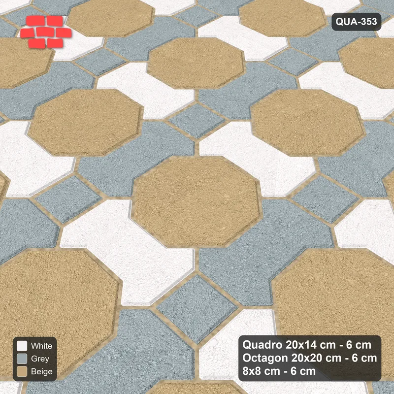 Interlock (Pasco) 20x14 cm · QUA-353 · Quadro-Octagon-8x8 grid, two-tone Quadro files (Coastal), Kerb 42F kerb · Side view Interlock (Pasco) 20x14 cm · QUA-353 · Quadro-Octagon-8x8 grid, two-tone Quadro files (Coastal), Kerb 42F kerb · Side view