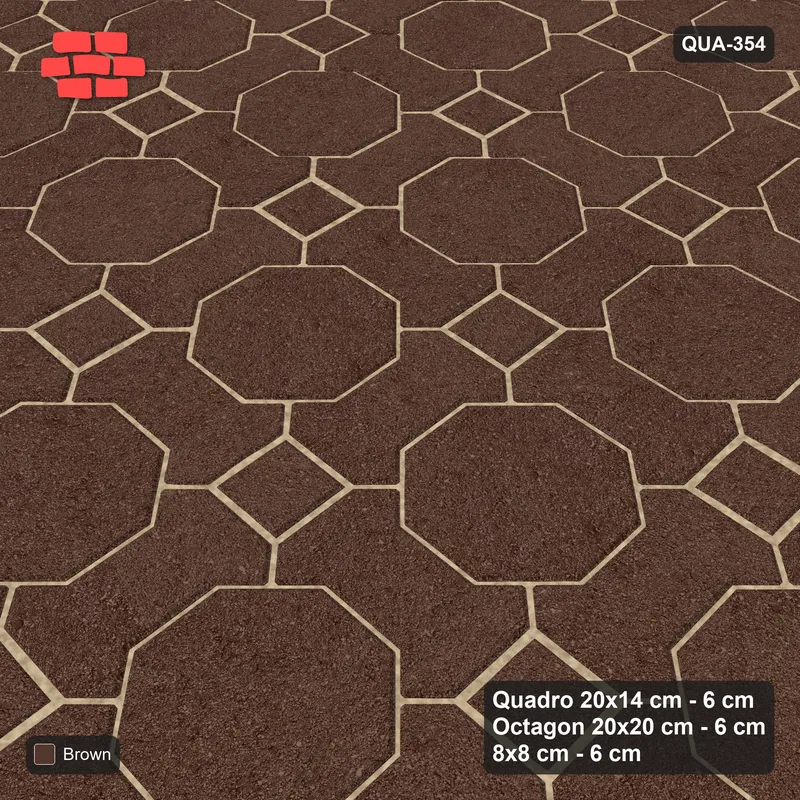 Interlock (Pasco) 20x14 cm · QUA-354 · Quadro-Octagon-8x8 grid, uniform roles (Earth Brown), no kerb · Side view Interlock (Pasco) 20x14 cm · QUA-354 · Quadro-Octagon-8x8 grid, uniform roles (Earth Brown), no kerb · Side view