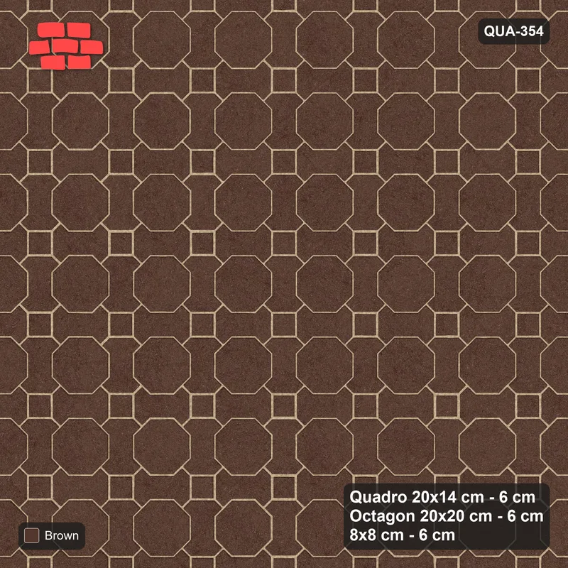 Interlock (Pasco) 20x14 cm · QUA-354 · Quadro-Octagon-8x8 grid, uniform roles (Earth Brown), no kerb · Top view Interlock (Pasco) 20x14 cm · QUA-354 · Quadro-Octagon-8x8 grid, uniform roles (Earth Brown), no kerb · Top view
