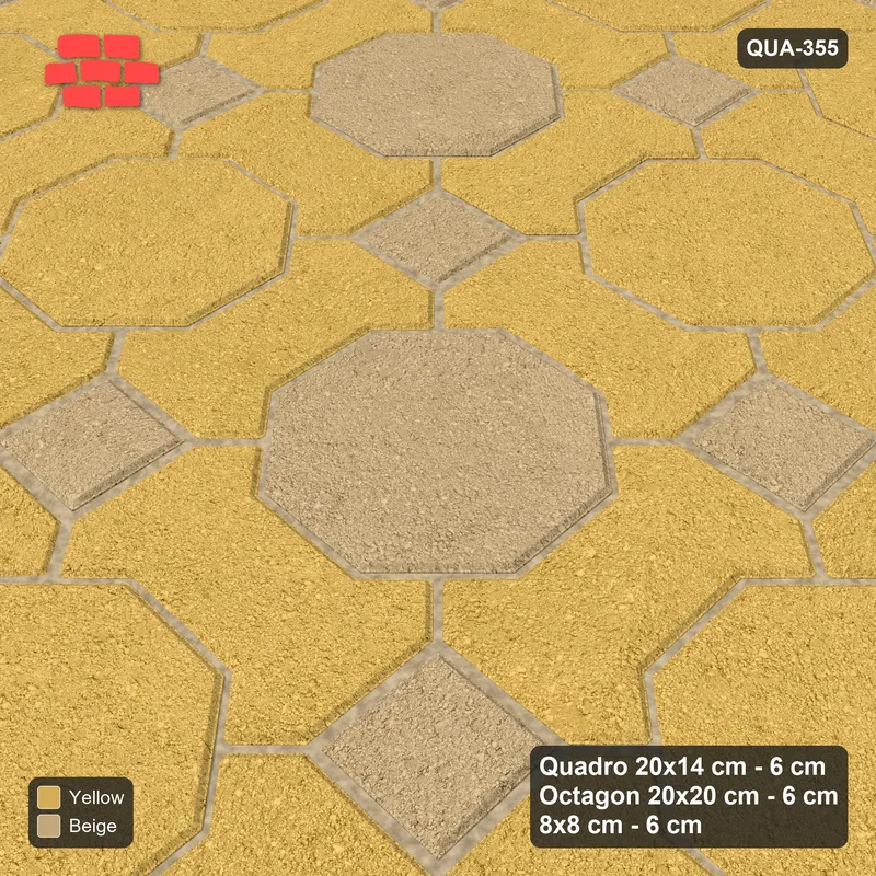 Interlock (Pasco) 20x14 cm · QUA-355 · Quadro-Octagon-8x8 grid, diagonal octagon tones (Desert Sun), Kerb 30F kerb · Side view Interlock (Pasco) 20x14 cm · QUA-355 · Quadro-Octagon-8x8 grid, diagonal octagon tones (Desert Sun), Kerb 30F kerb · Side view