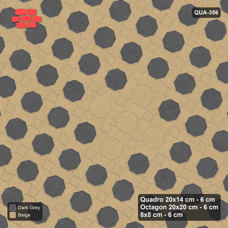 Interlock (Pasco) 20x14 cm · QUA-356 · Quadro-Octagon-8x8 grid, diamond octagon feature, 60 deg (Stone & Earth), Kerb 25H kerb · Top view Interlock (Pasco) 20x14 cm · QUA-356 · Quadro-Octagon-8x8 grid, diamond octagon feature, 60 deg (Stone & Earth), Kerb 25H kerb · Top view