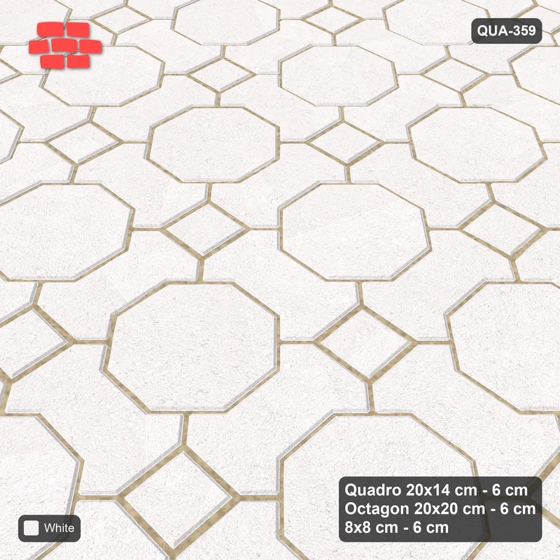 Interlock (Pasco) 20x14 cm · QUA-359 · Quadro-Octagon-8x8 grid, uniform roles (Pure White), Kerb 25F kerb · Side view Interlock (Pasco) 20x14 cm · QUA-359 · Quadro-Octagon-8x8 grid, uniform roles (Pure White), Kerb 25F kerb · Side view