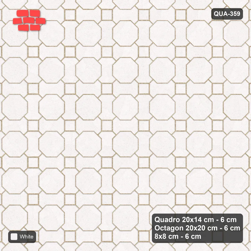Interlock (Pasco) 20x14 cm · QUA-359 · Quadro-Octagon-8x8 grid, uniform roles (Pure White), Kerb 25F kerb · Top view Interlock (Pasco) 20x14 cm · QUA-359 · Quadro-Octagon-8x8 grid, uniform roles (Pure White), Kerb 25F kerb · Top view