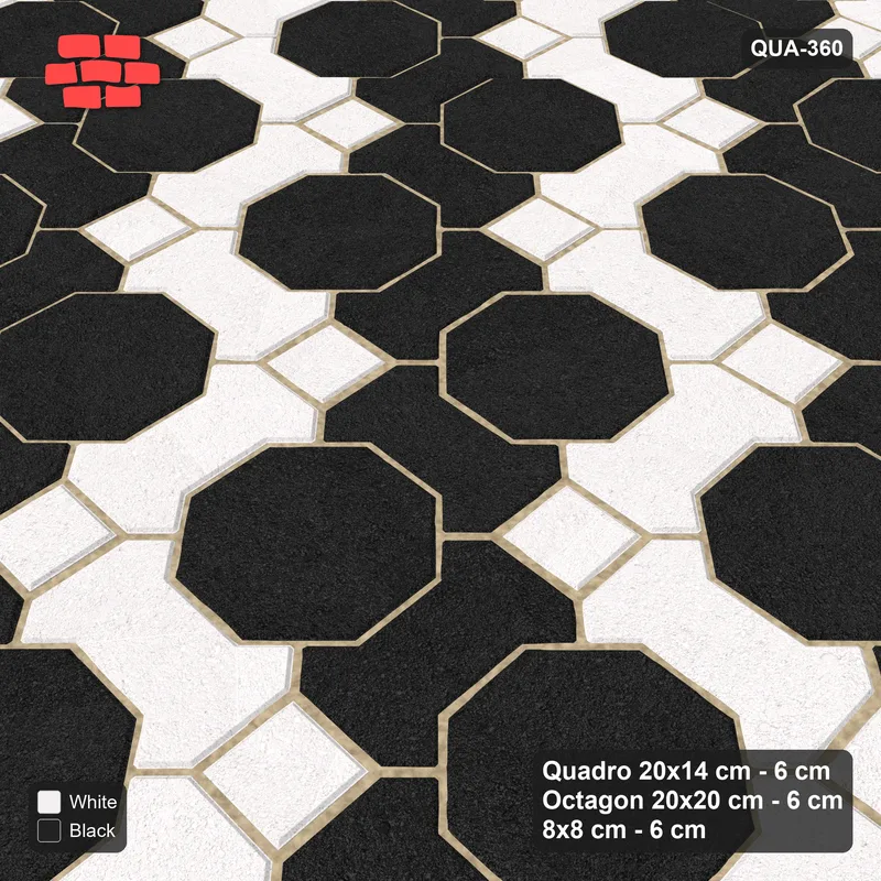 Interlock (Pasco) 20x14 cm · QUA-360 · Quadro-Octagon-8x8 grid, chequered Quadros (Contrast), no kerb · Side view Interlock (Pasco) 20x14 cm · QUA-360 · Quadro-Octagon-8x8 grid, chequered Quadros (Contrast), no kerb · Side view