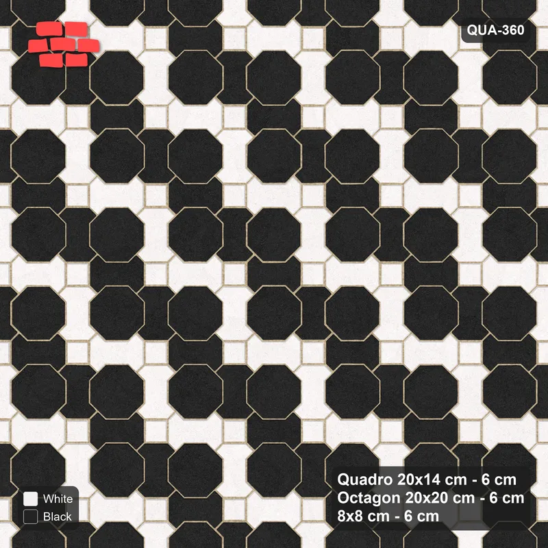 Interlock (Pasco) 20x14 cm · QUA-360 · Quadro-Octagon-8x8 grid, chequered Quadros (Contrast), no kerb · Top view Interlock (Pasco) 20x14 cm · QUA-360 · Quadro-Octagon-8x8 grid, chequered Quadros (Contrast), no kerb · Top view