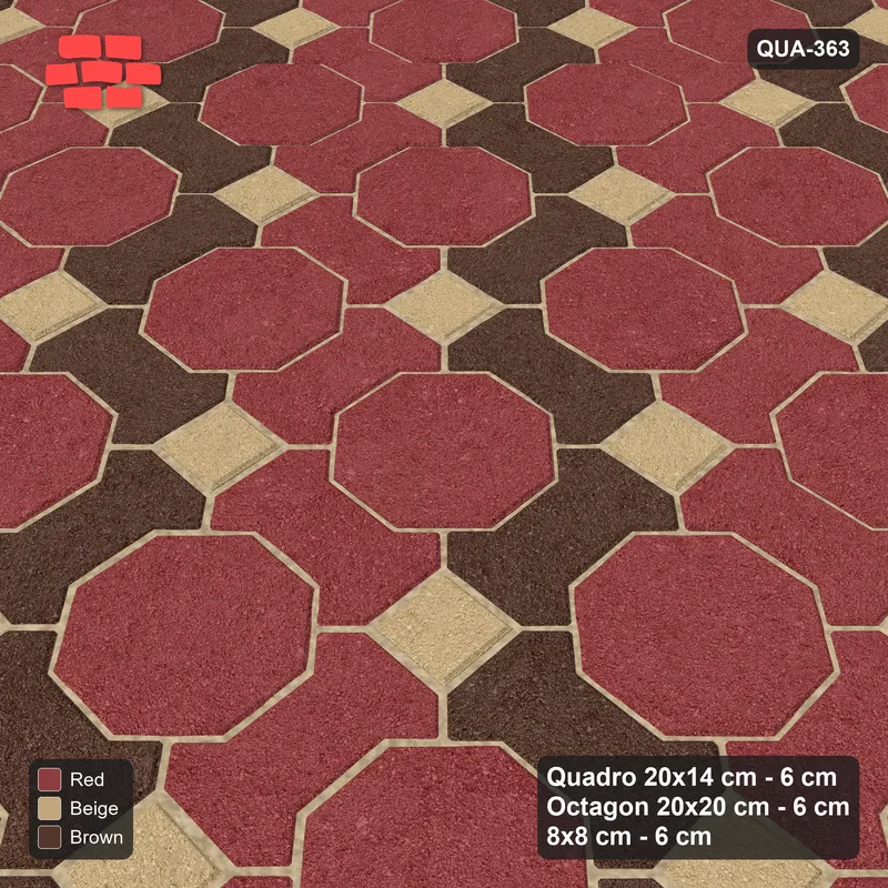 Interlock (Pasco) 20x14 cm · QUA-363 · Quadro-Octagon-8x8 grid, chequered Quadros (Tuscany), no kerb · Side view Interlock (Pasco) 20x14 cm · QUA-363 · Quadro-Octagon-8x8 grid, chequered Quadros (Tuscany), no kerb · Side view